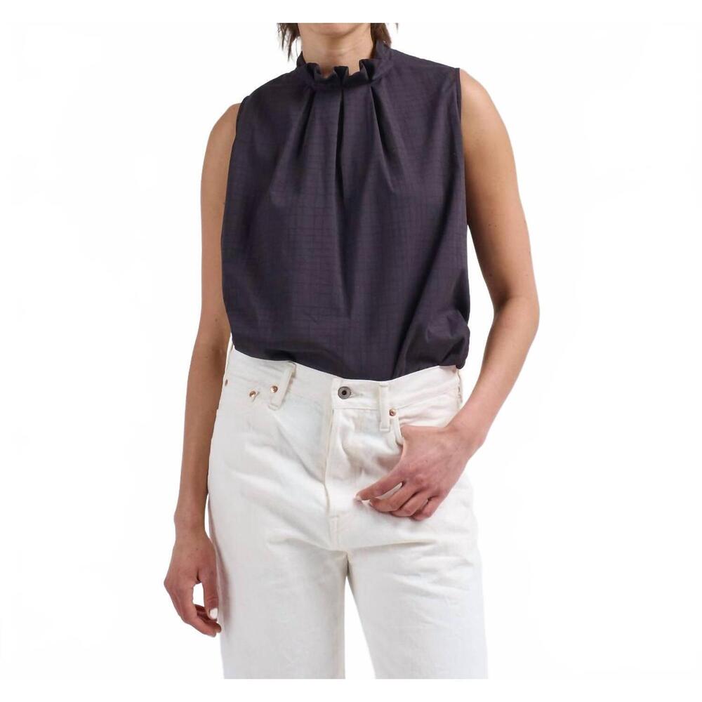 NEW CHIMALA sleeveless tuck collar blouse in black